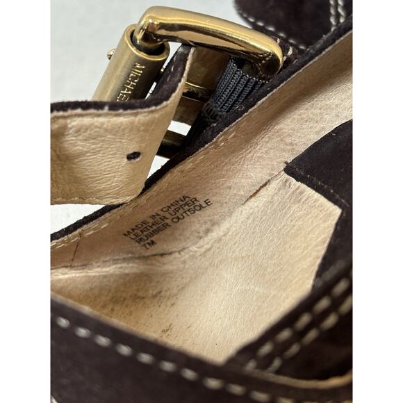 Michael Kors Annabelle T-Strap Brown Suede Platform Pump Heels Buckle Wmns 7M - Picture 5 of 7